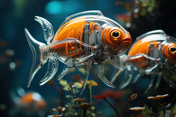 Sub-microscopic robots mimicking the graceful movement of aquatic life to purify water ecosystems. Generative Ai.