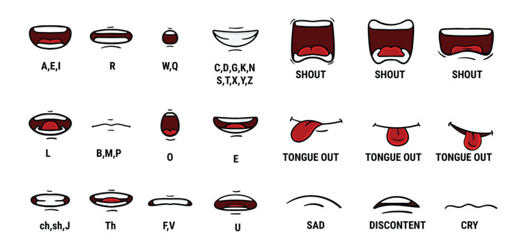 cartoon character talking mouth and lips expressions vector animations	
