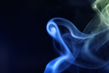 Yellow and blue smoke on a dark background, colourful abstract, one line, minimalistic art	
