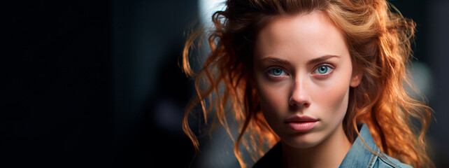 Fototapeta premium Modelo natural pelirroja de ojos celestes mirando a la cámara
