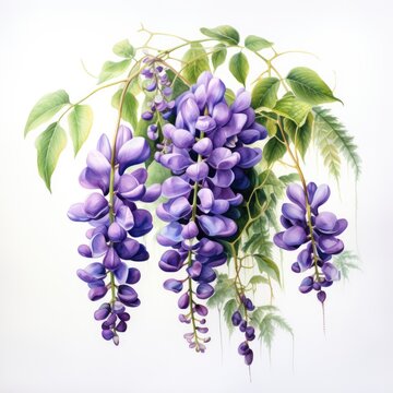 wisteria detailed watercolor painting fruit vegetable clipart botanical realistic illustration