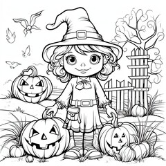 simple children coloring page Halloween cute white background book isolated bold scary