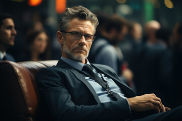Fototapeta premium A mediator listening attentively to each party, creating an empathetic and open environment. Generative Ai.