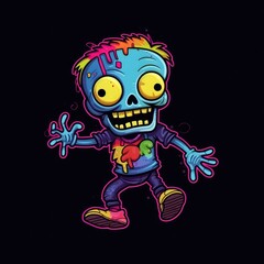 walking dead zombie neon icon logo halloween scary bright illustration tattoo isolated vector