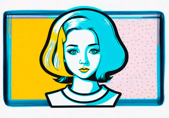 portrait of a beautiful girl with short hair in the style of pop art