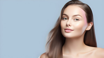 Naklejka premium Photo Beauty face woman natural healthy cosmetic skin pure beautiful female happy smile portrait