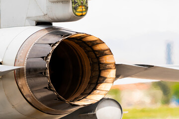 The exhaust of the  fighter jet. Jet plane nozzle - obrazy, fototapety, plakaty