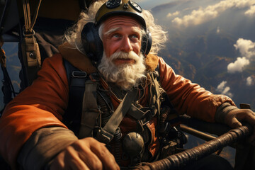 Obraz premium A wise and experienced pilot guiding a majestic hot air balloon through the sky. Concept of aviation and aerial exploration. Generative Ai.