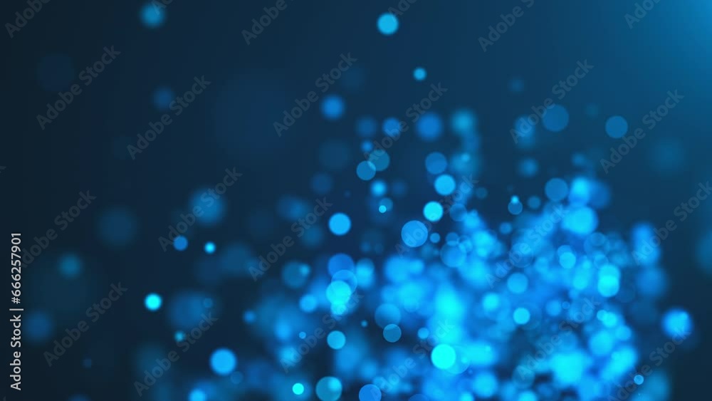 Poster blue bokeh particles. computer generated 3d render