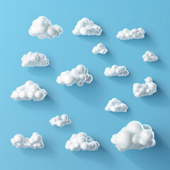 Clouds, of different shapes and sizes. Against a blue background. Illustration.