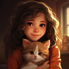 girl with a her pet cat