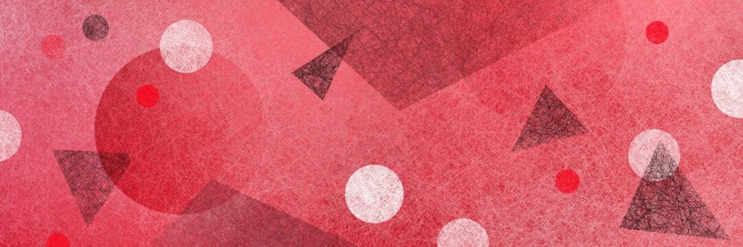 Abstract red background with red black and white triangles and circles in abstract modern art geometric design with texture