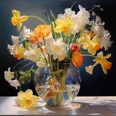 bouquet of fresh daffodils in vase