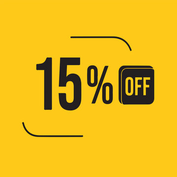15% off discount banner isolated on yellow background.