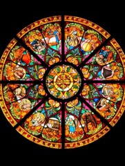 Fototapeta na wymiar flowers stained glass window mosaic religious collage artwork retro vintage textured religion
