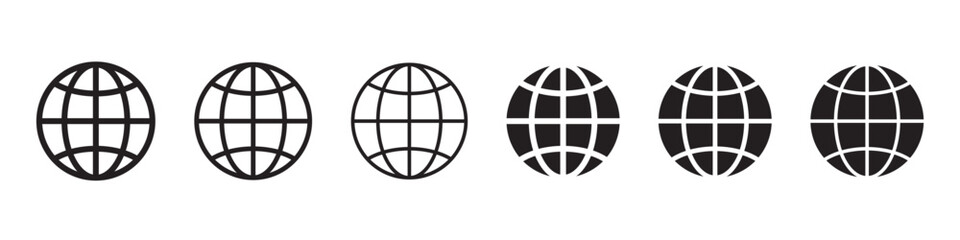Globe icon, WWW world wide web set site symbol, Internet collection icon, website address globe, flat and outline signs. - obrazy, fototapety, plakaty