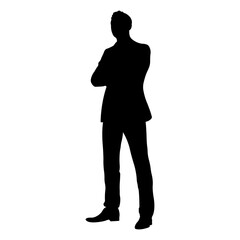 Business man.Vector silhouette of standing man in suit isolated on white background.