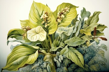 Stunning plant illustrations: lifelike & intricate flower artwork from unique perspectives & enhanced aesthetics - great for nature enthusiasts. Generative AI