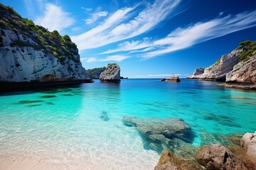 Fototapeta na wymiar Captivating view of stunning beach in Menorca, Balearic Islands, Spain. Generative AI