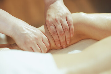 Obraz na płótnie Canvas Closeup on medical massage therapist massaging clients arm