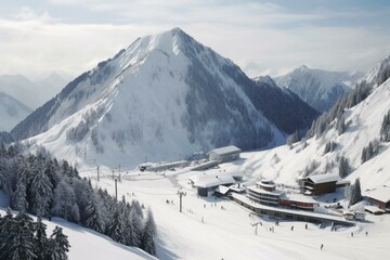 Austrian ski slope in Zillertal tourism region. Generative AI