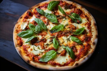 Spicy pizza topped with basil: a tasty journey. Generative AI