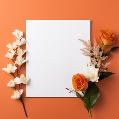 orange marriage invitation postcard paper mockup romance letter floral wedding blank paper template