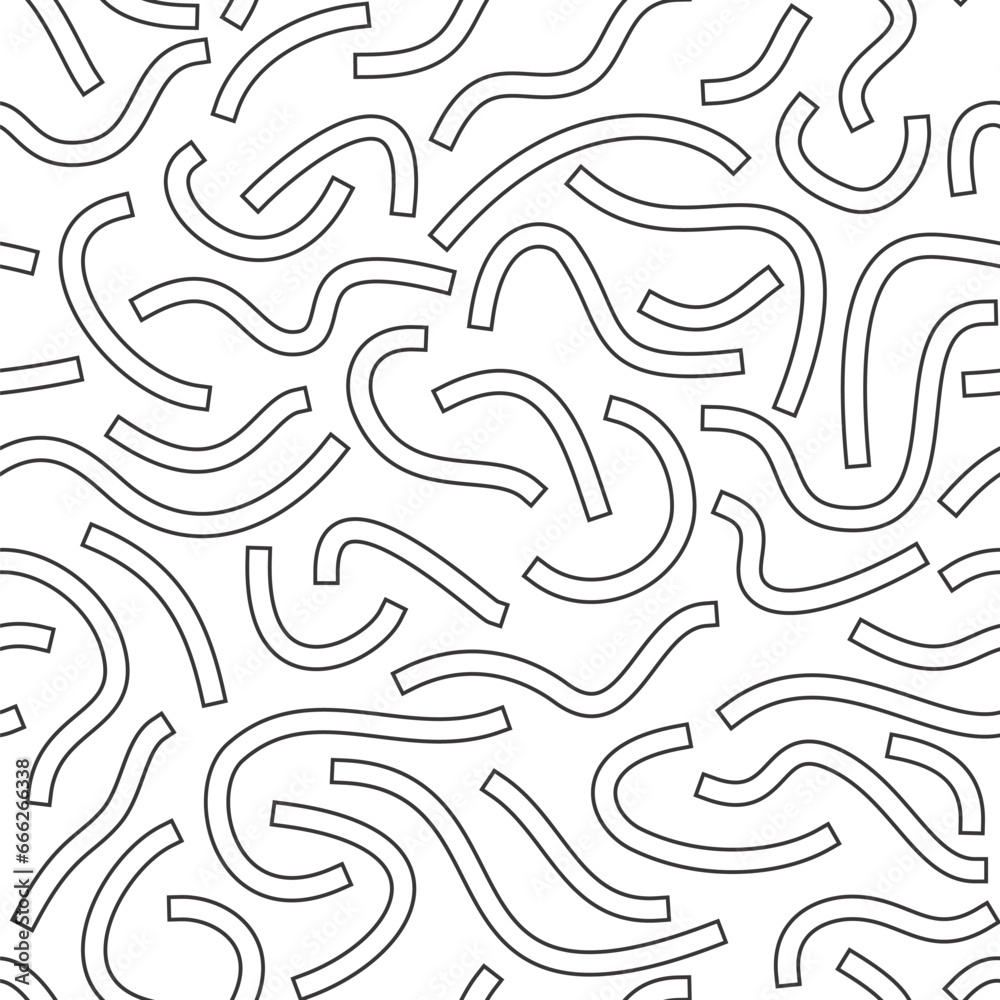 Poster monochrome geometric seamless pattern. black outline curved lines