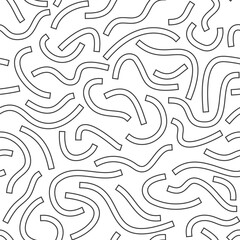 Monochrome geometric seamless pattern. Black outline curved lines