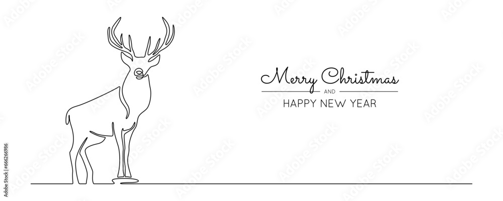 Aufkleber one continuous line drawing of reindeer. wild animal deer silhouette for christmas symbol in simple 