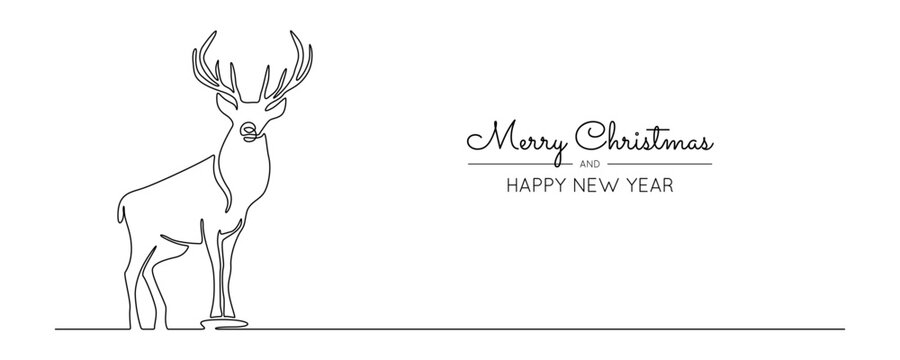 One continuous line drawing of reindeer. Wild animal deer silhouette for christmas symbol in simple linear style. National park elegance concept in editable stroke. Doodle vector illustration