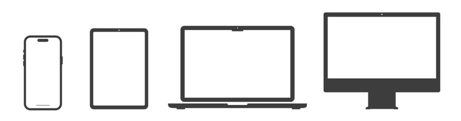 Device icons: smartphone, laptop, tablet and monitor screen computer, Vector illustration