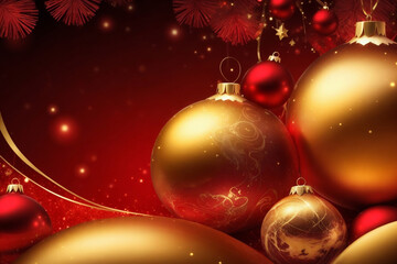Fototapeta na wymiar beautiful red background with gold christmas elements with space for text
