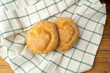 Heart on Wheat Bread, Heart Shaped Bun on Wooden Table