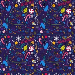 Christmas tree cartoon seamless buttons and gloves and candy and snowflakes pattern for sewer wrapping paper