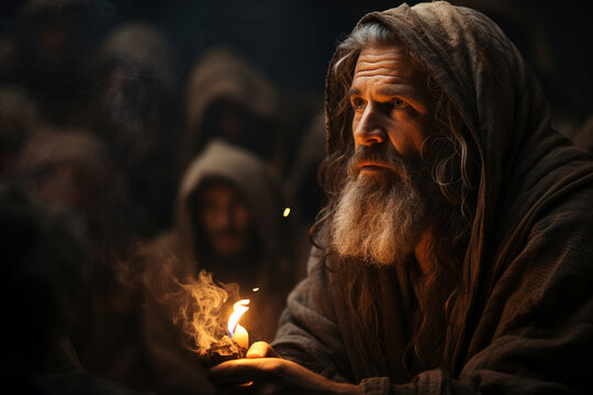 Led by faith and divine calling, Moses guides Israelite Jews through impenetrable wilderness, lighting way for them reach promised land and providing them with divine protection. desert.