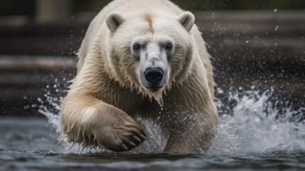 Polar bear (Ursus maritimus) in the water. Global Warming Concept. Background with copy space. 