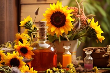 Aromatherapy amidst blooming sunflowers. Generative AI