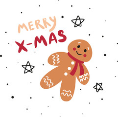 cute gingerbread christmas banner with knitted scarf, christmas ready banner, gingerbread man, merry christmas