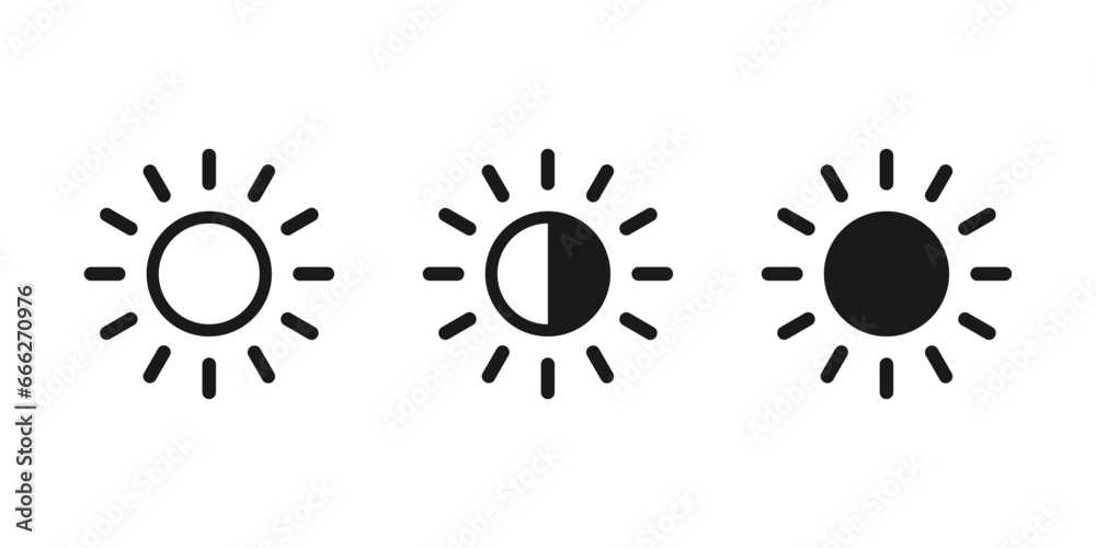 Wall mural brightness control icons set. contrast level icon. screen brightness and contrast level settings ico
