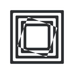 intersecting black and white squares on white background