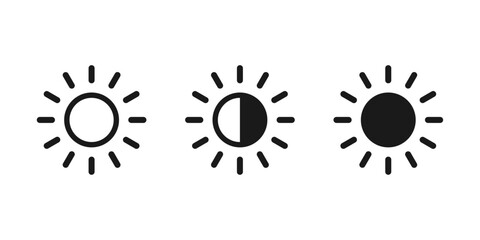 Brightness control icons set. Contrast level icon. Screen brightness and contrast level settings icon.