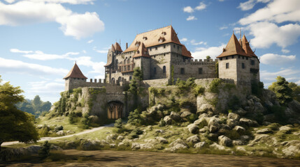 Fototapeta na wymiar Illustration of an abandoned castle in central Europe. 