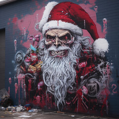 zombie skeleton Santa, graffiti, urban, hip hop