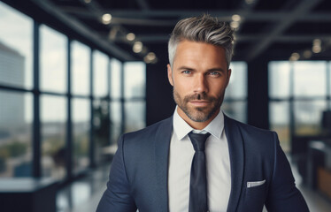 Naklejka premium Portrait of a Stylish Businessman in His Modern Corporate Office