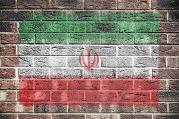Iran flag painted on brick wall background