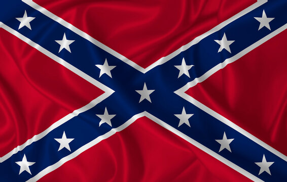 Confederate battle flag on fabric texture blowing in the wind