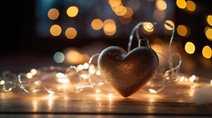 Happy New Year message with a white heart with heart shaped lights. Merry Christmas bokeh effect background, happy new year. Happy new year and happy winter holidays concept - Powered by Adobe