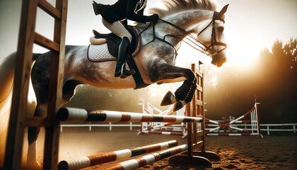 A rider maneuvering through an obstacle course on horseback, representing grace and agility.