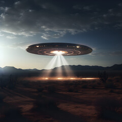 Alien spaceship in the desert  - obrazy, fototapety, plakaty
